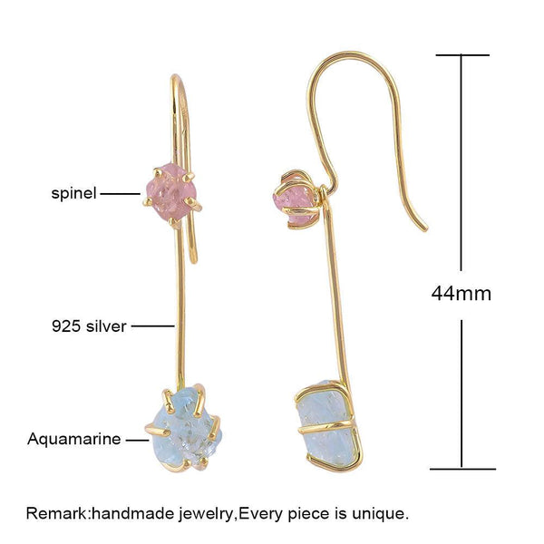 Handmade Sterling Silver Rough Cut Spinel Aquamarine Gemstone Two Way Drop Dangle Earrings