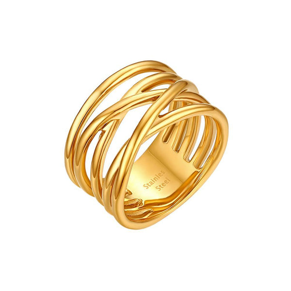 Hollow Out Cross Weave Metallic Ring