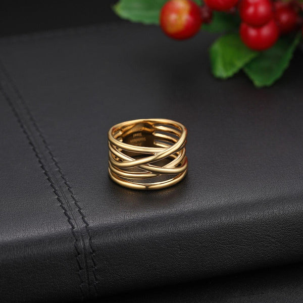 Hollow Out Cross Weave Metallic Ring