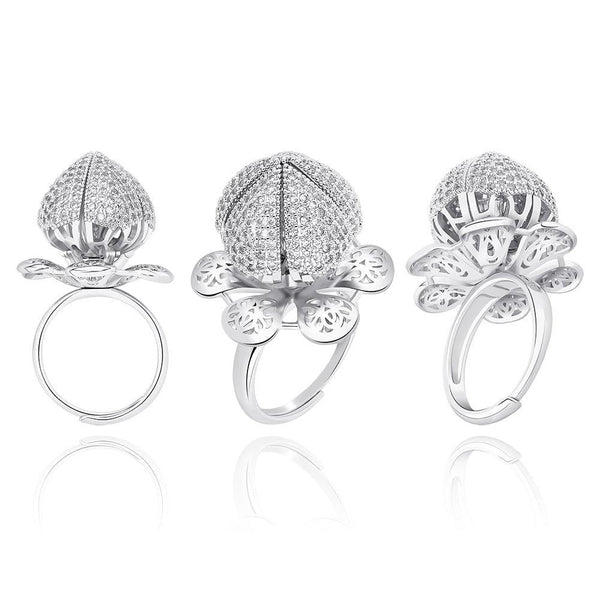 Iced Out Flower Blossom Metallic AAA CZ Statement Ring