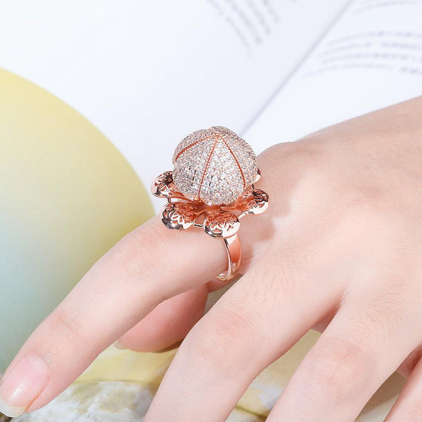Iced Out Flower Blossom Metallic AAA CZ Statement Ring