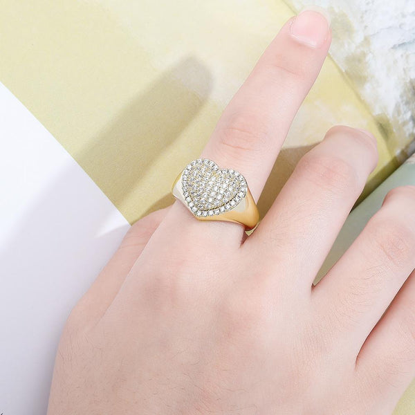 Iced Out Luxury Metallic Heart AAA CZ Pave Ring