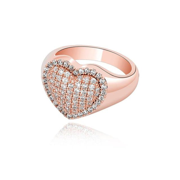 Iced Out Luxury Metallic Heart AAA CZ Pave Ring