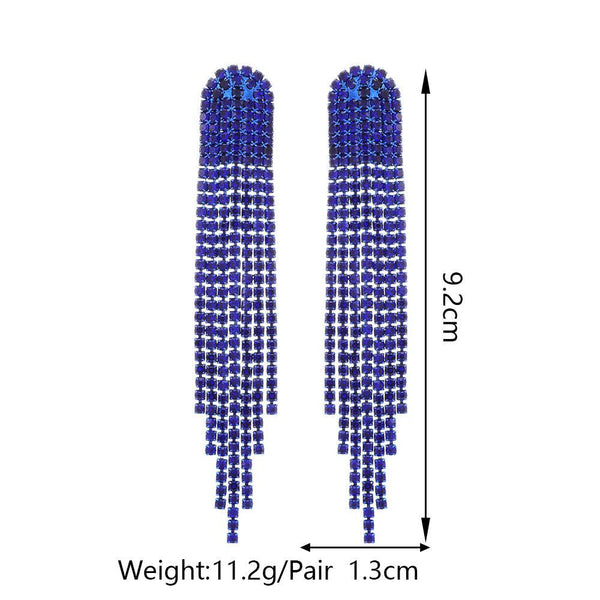LUXE Design Crystal Link Tassel Rhinestone Fashion Statement Earrings