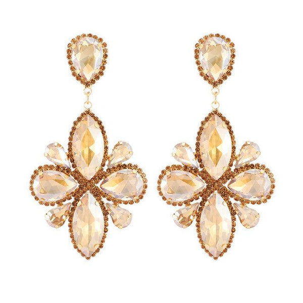 LUXE Design Floral Burst Full Crystal Dangle Drop Statement Earrings