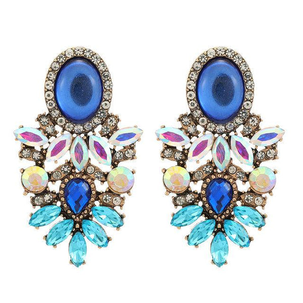 LUXE Full Crystal Formal Stone Stud Dangle Fashion Statement Earrings