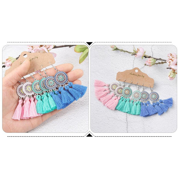 Light Floral Tassel Earrings BOHO 3 Pair Variety Set