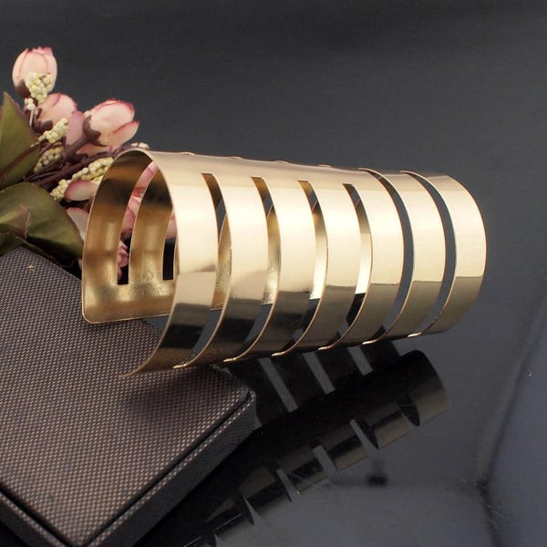 Long Length Metallic Open Cut Cuff Bracelet