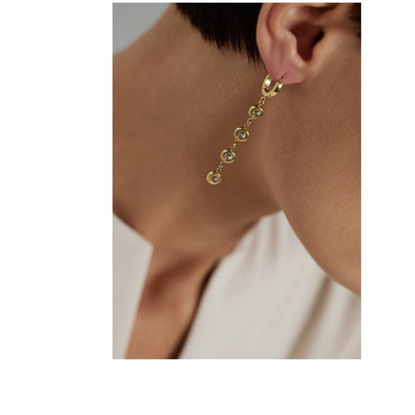 Longline Golden Metallic CZ Link Drop Dangle Earrings