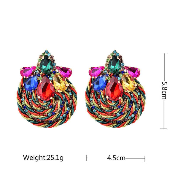 Luxe Woven Rope Full Color Crystal Maxi Stud Dangle Earrings