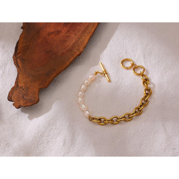 Luxury Asymmetric Pearl & Chain Link Bracelet