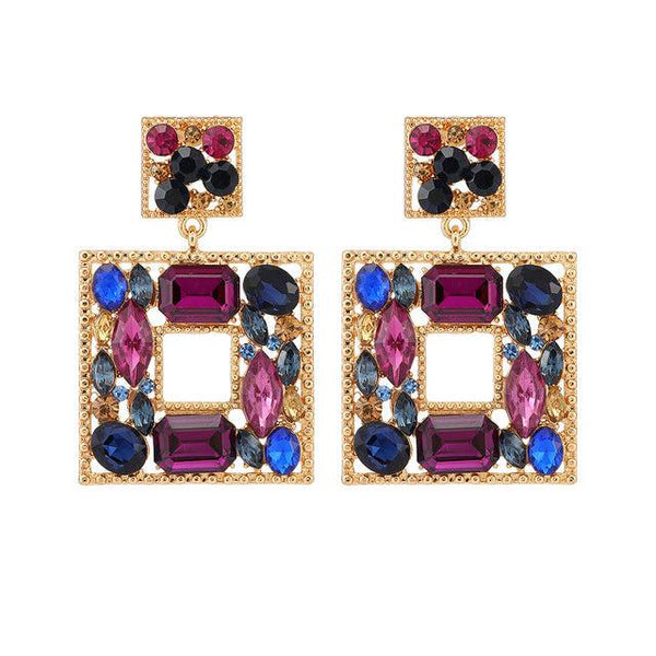 Luxury Big Square Drop Full Color Crystal Geometric Dangle Earrings