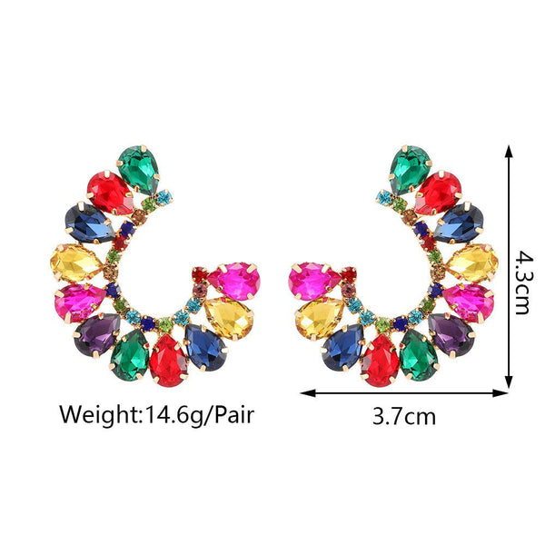 Luxury Color Crystal Hoop Dangle Maxi Stud Earrings
