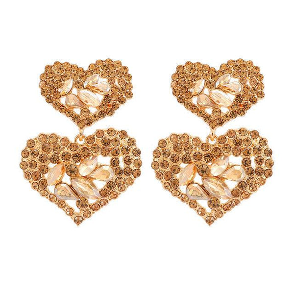 Luxury Colorful Crystal Double Heart Drop Dangle Earrings