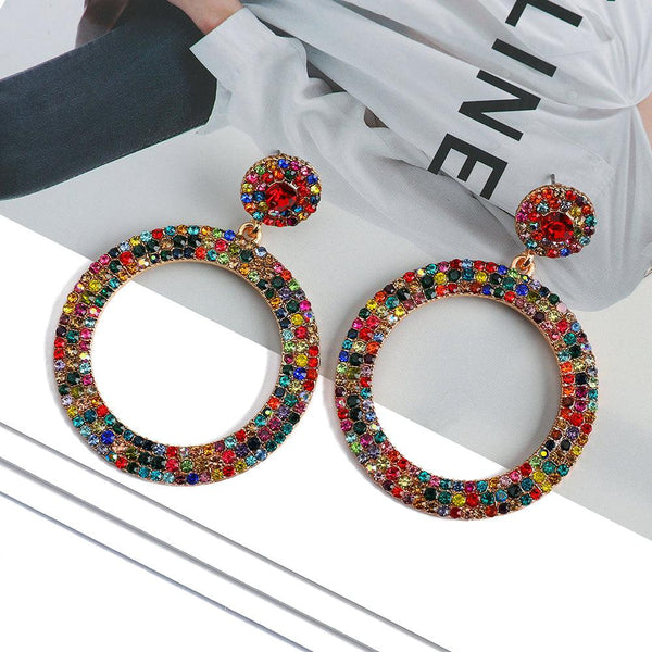 Luxury Design Full Crystal Rhinestone Hoop Drop Dangle Earrings