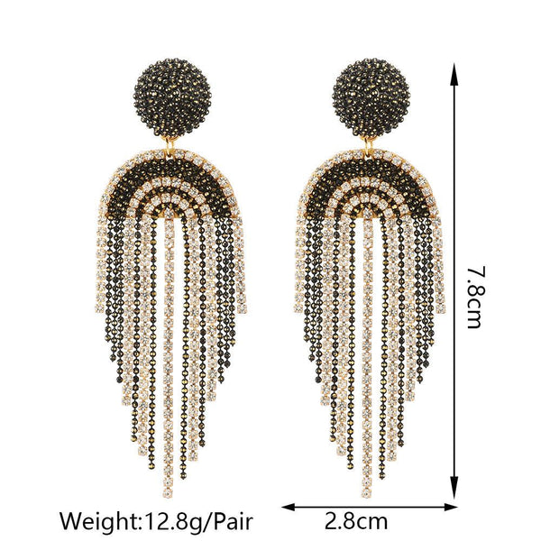 Luxury Fancy Crystal Inlay Formal Dangle Tassel Statement Earrings