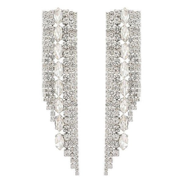 Luxury Full Glass Crystal Formal Wear Statement Tassel Dangle Earrings
