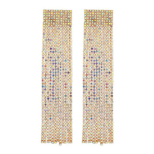 Luxury Full Shiny Crystal Rhinestone Formal Statement Tassel Earrings