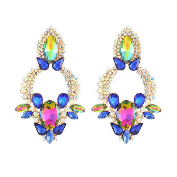 Luxury Geometric Crystal Formal Hoop Drop Statement Earrings