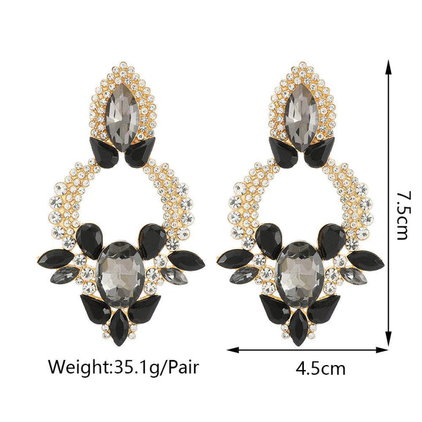 Luxury Geometric Crystal Formal Hoop Drop Statement Earrings