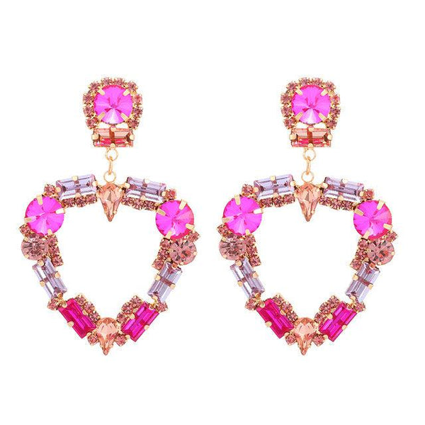 Luxury Heart Drop Full Crystal Rhinestone Dangle Earrings