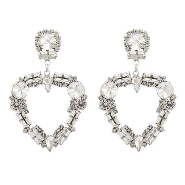 Luxury Heart Drop Full Crystal Rhinestone Dangle Earrings