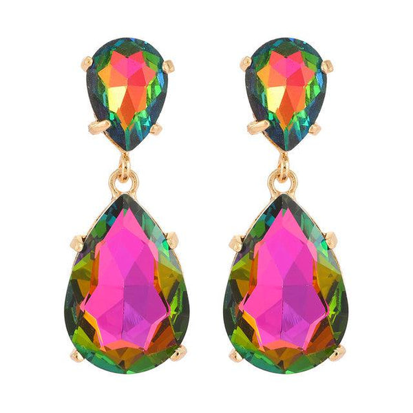 Luxury Jewel Drop Full Crystal Vibrant Color Dangle Earrings