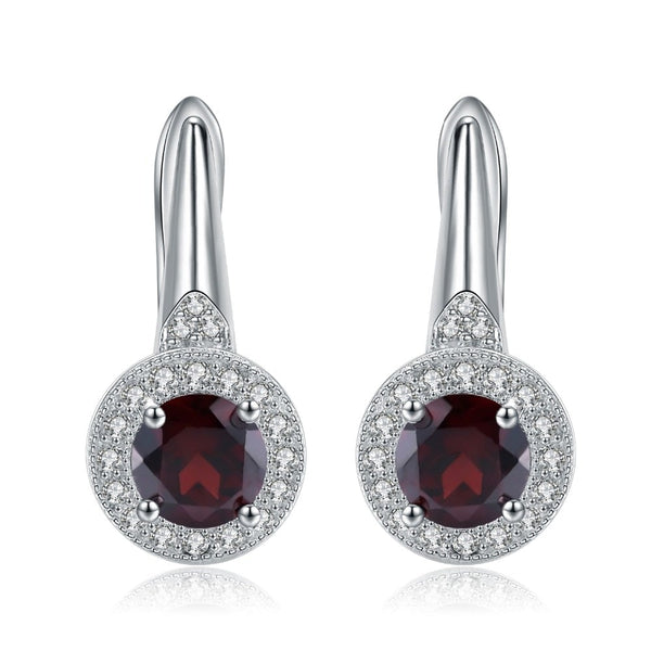 Luxury Sterling Silver Red Garnet Halo Earrings