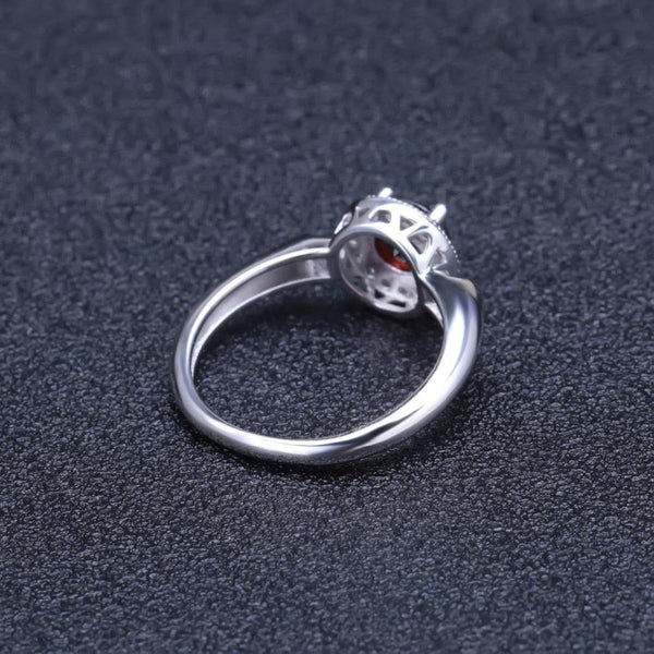 Luxury Sterling Silver Red Garnet Halo Ring