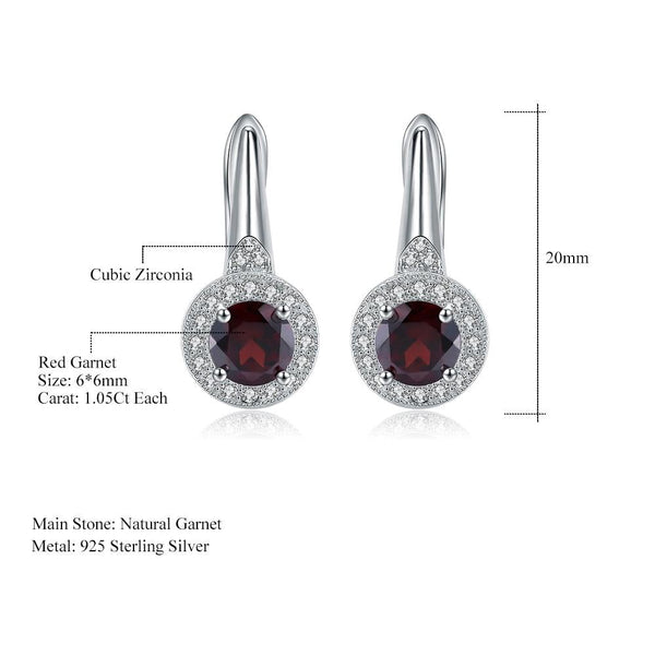 Luxury Sterling Silver Red Garnet Halo Ring & Earring Jewelry Set