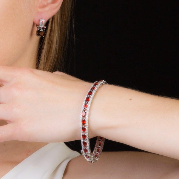 Luxury Sterling Silver Red Garnet Link Bracelet