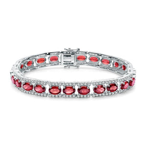 Luxury Sterling Silver Red Garnet Link Bracelet
