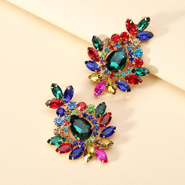 Luxury Vintage Design Colorful Crystal Drop Dangle Statement Earrings