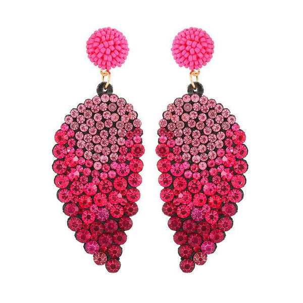 Luxury Wing Design Pink Red Full Crystal Dangle Statement Earrings