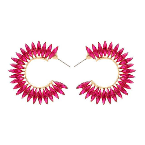 Marquise Gem Colorful Crystal Crescent Hoop Maxi Stud Dangle Earrings