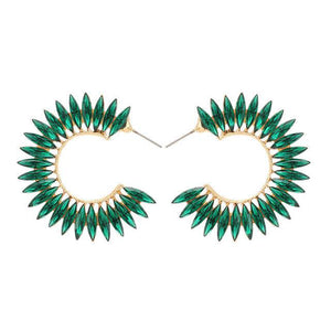 Marquise Gem Colorful Crystal Crescent Hoop Maxi Stud Dangle Earrings
