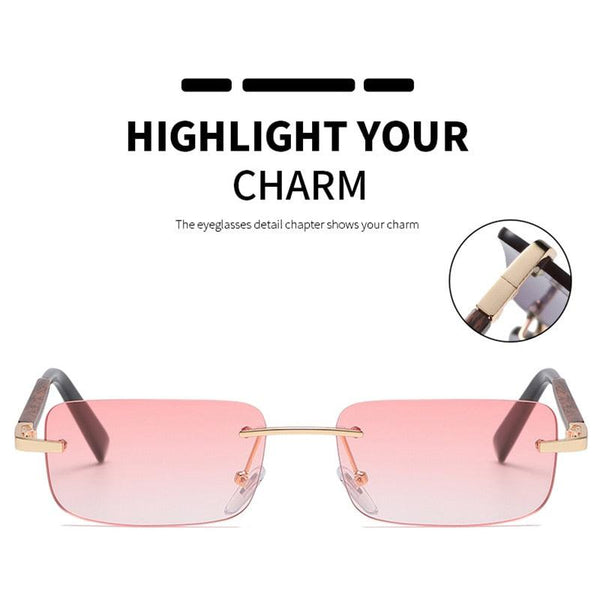 Metal Frame Rimless Rectangle Lens Sunglasses