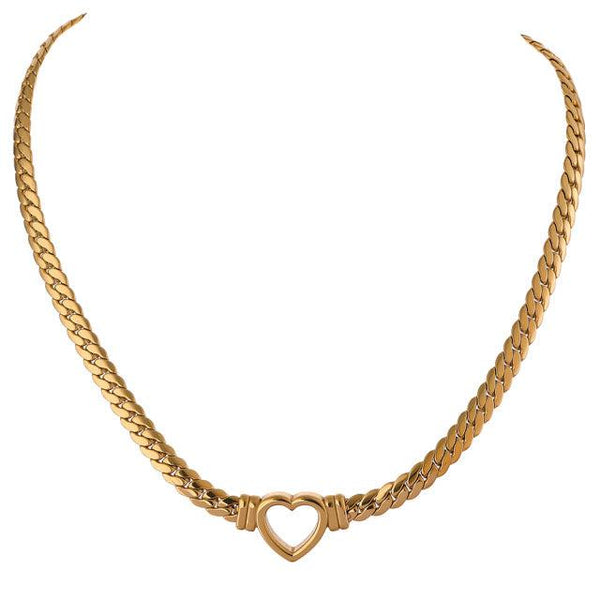 Metallic Braided Chain Flat Texture Heart Pendant Necklace