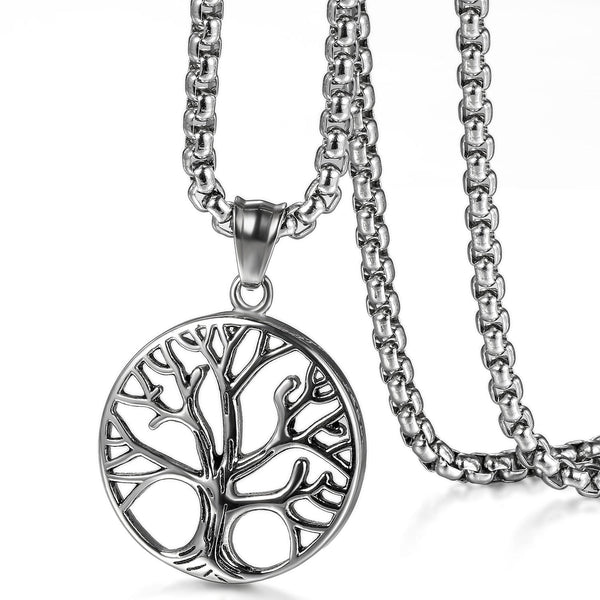 Metallic Braided Rope Life Tree Pendant Necklace