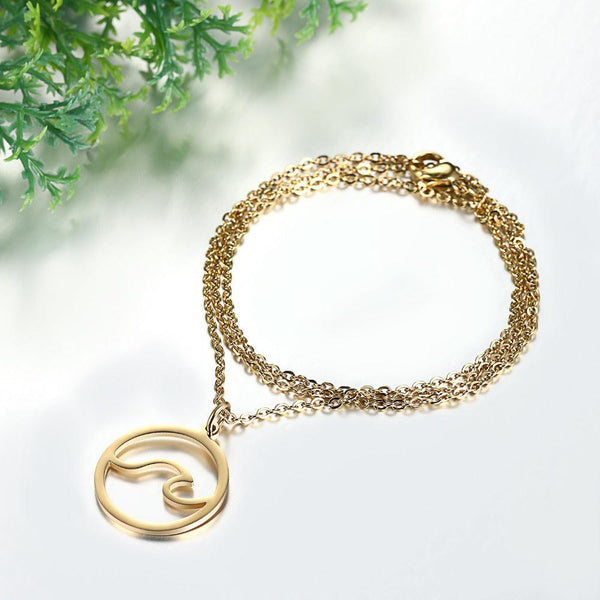 Metallic Chain Link Wave Pendant Necklace
