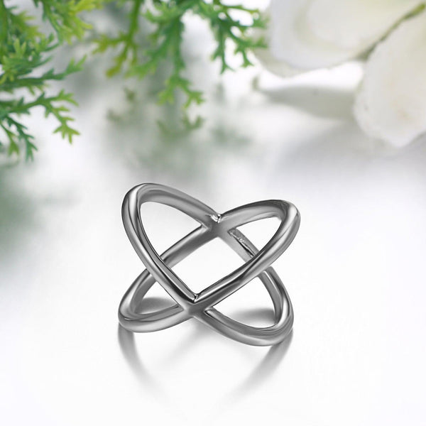 Metallic Double Loop Criss-Cross Ring
