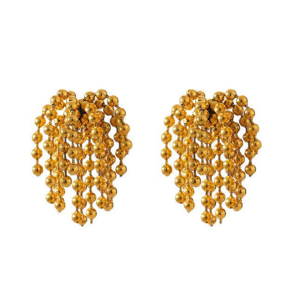 Metallic Golden Bead Tassel Waterfall Dangle Earrings