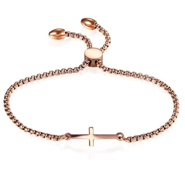 Metallic Link Chain Cross Pendant Bracelet