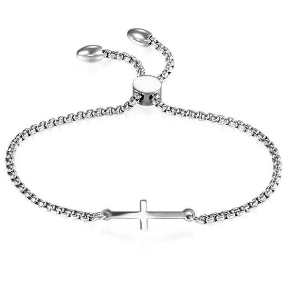 Metallic Link Chain Cross Pendant Bracelet