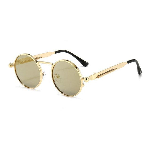 Metallic Retro Round Lens Steampunk Sunglasses