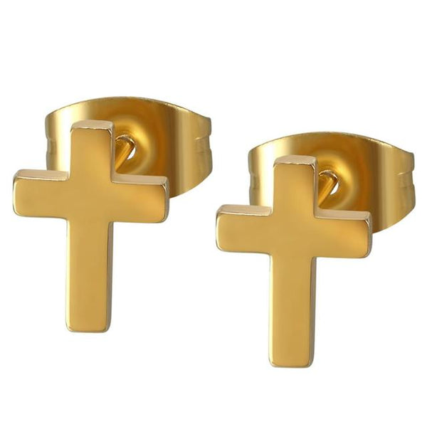 Metallic Stainless Steel Cross Stud Earrings