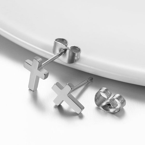 Metallic Stainless Steel Cross Stud Earrings
