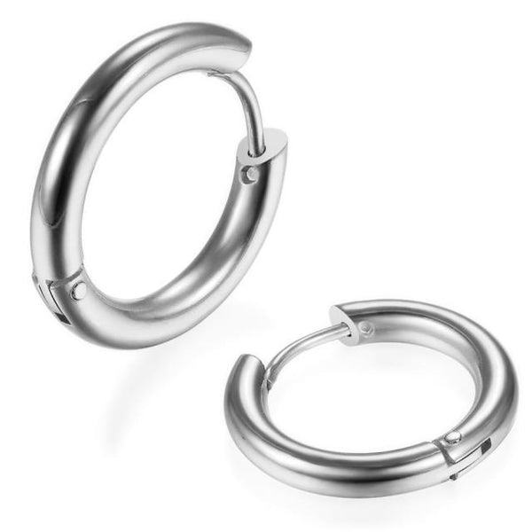 Metallic Stainless Steel Latch Back Hoop Earrings