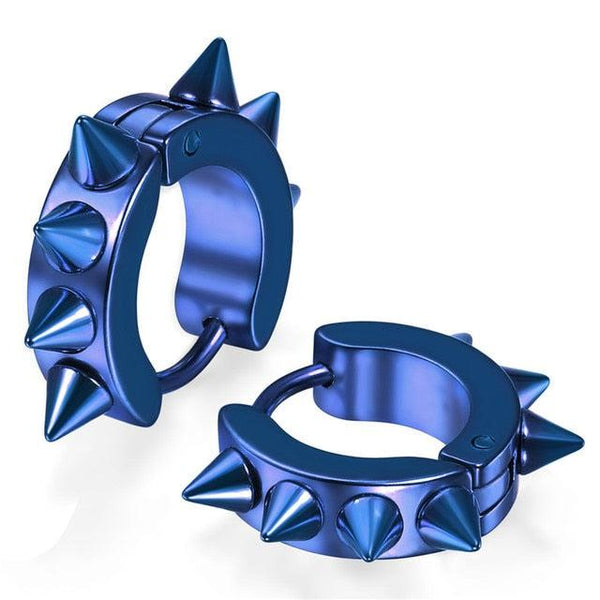 Metallic Stainless Steel Spike Hoop Dangle Earrings