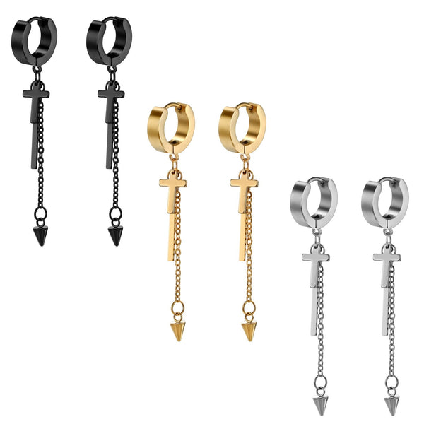 Metallic Triple Tassel Pendant Drop Dangle Earrings